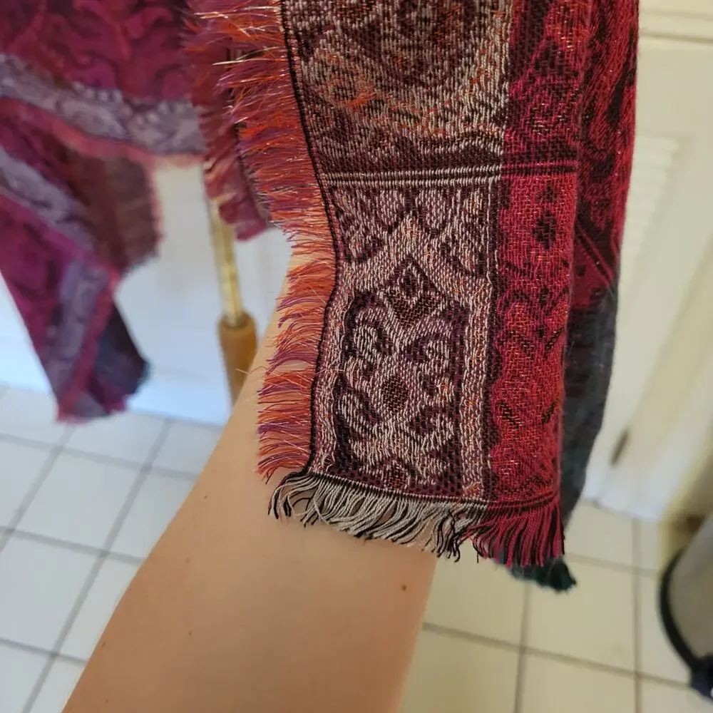 Purple Paisley Pashmina Scarf with Silver Tinsel Fringe 22x76